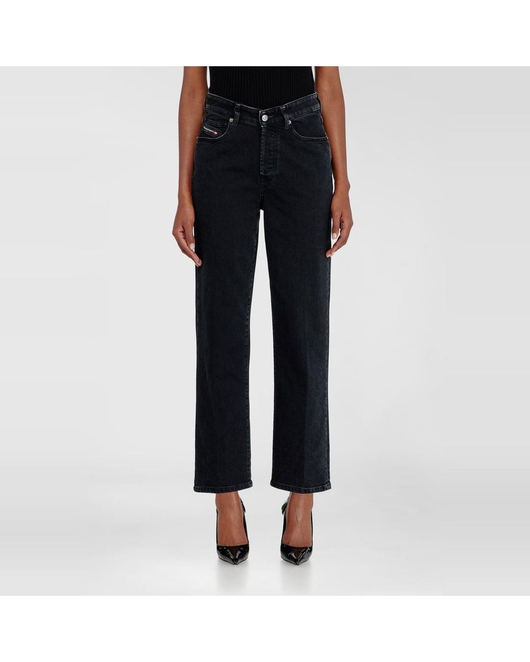 DIESEL Black Regular Jeans High Waist 1981 D-Went, /Dark, Button Fly