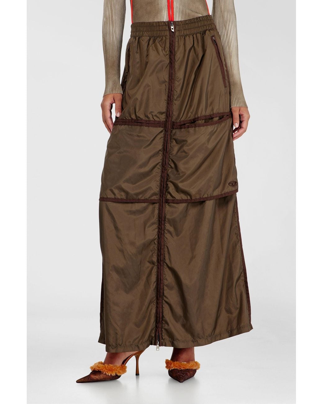 DIESEL Brown Windbreaker Maxi Skirt With Front Zip