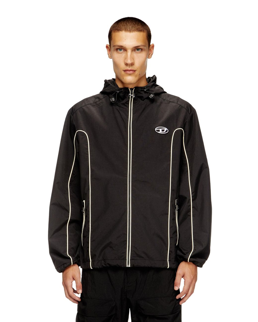 DIESEL Black Windbreaker With Contrast Piping for men