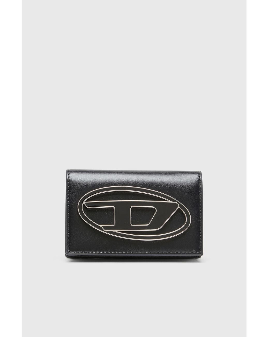 DIESEL Black Leather Card Holder With Enamelled Oval D