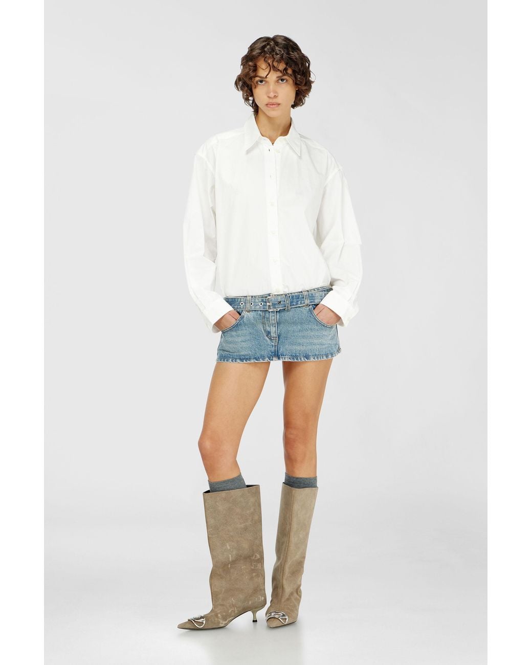 DIESEL Multicolor Mini Shirt Dress With Trompe-L'Ail Sections