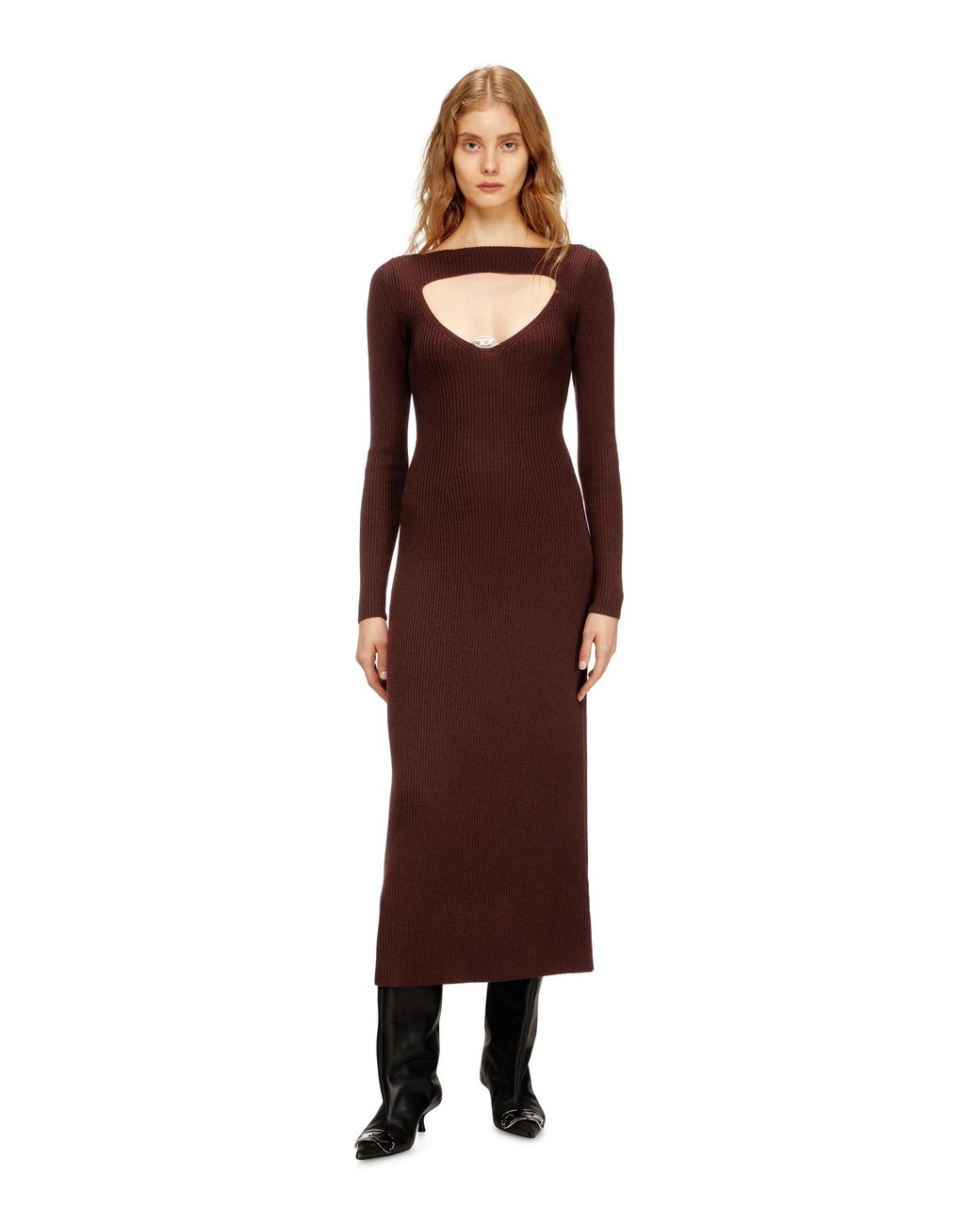 DIESEL Purple Midi Wool Dress With Inlay