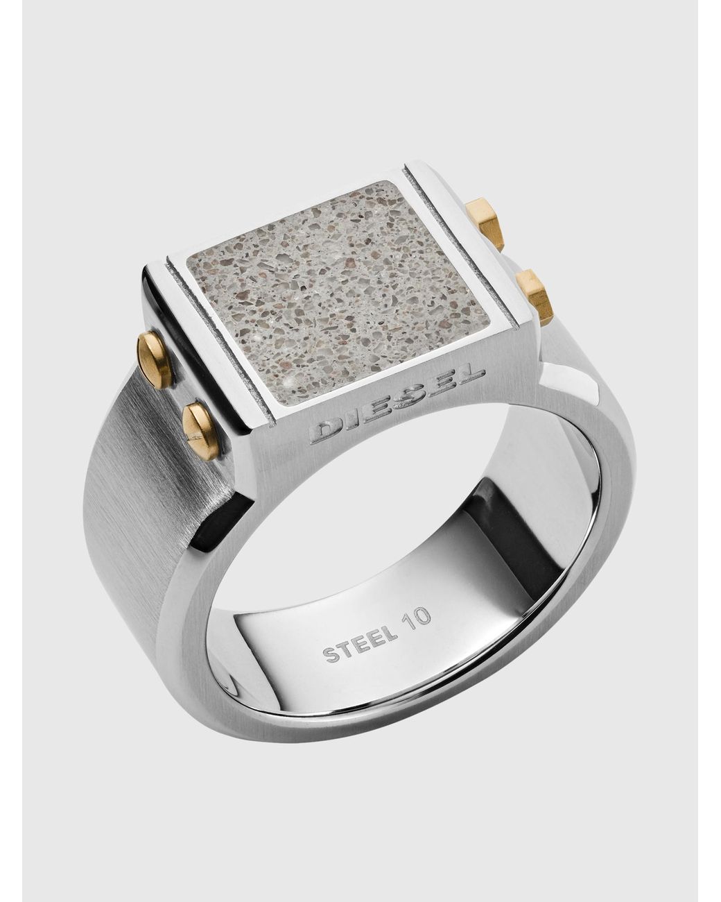 Diesel Dx1195 Engraved Two Tone Stainless Steel And Concrete Signet Ring In Silver Metallic For Men Lyst