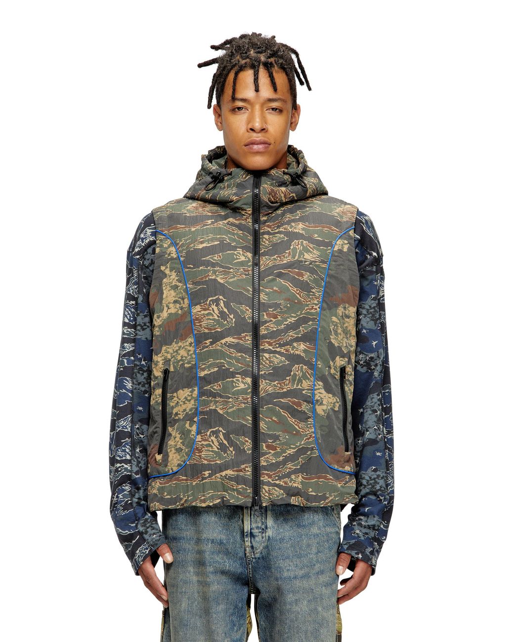 DIESEL Multicolor Hooded Vest With Mixed Camo Prints for men
