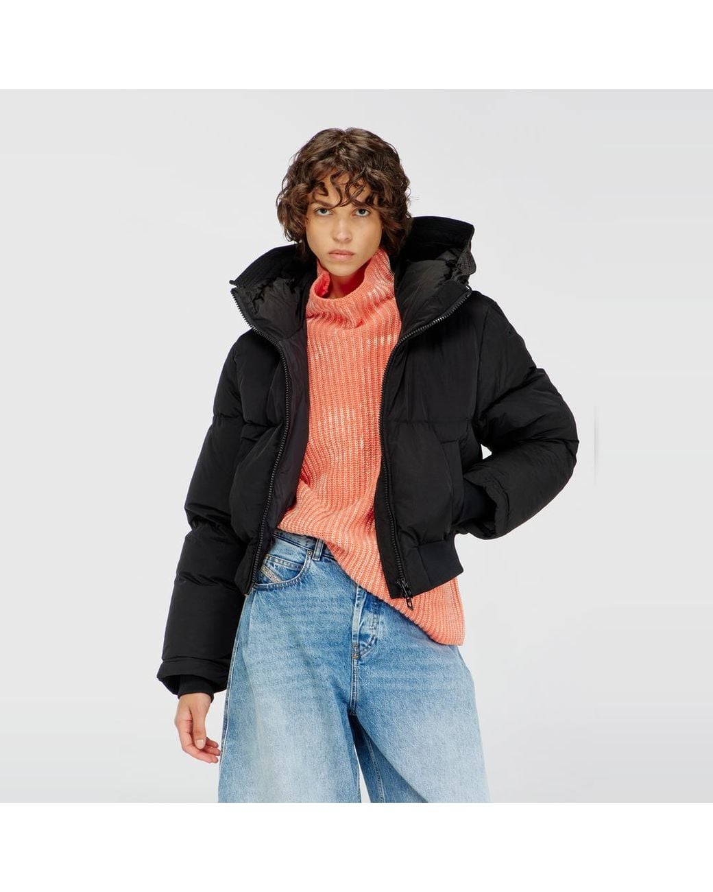 DIESEL Black Hooded Down Jacket