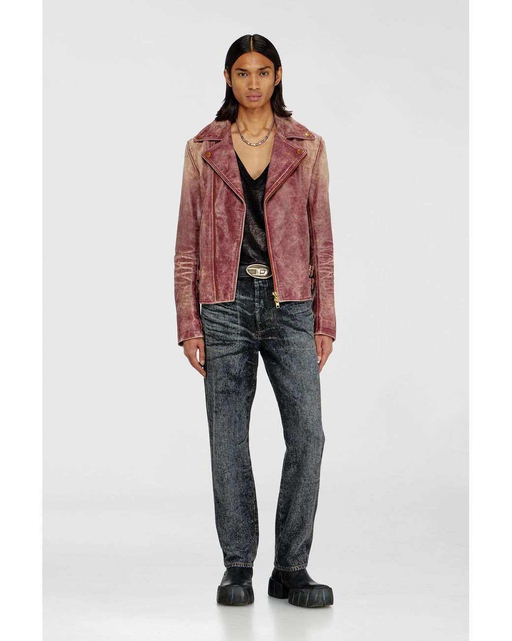 DIESEL Red Biker Jacket for men