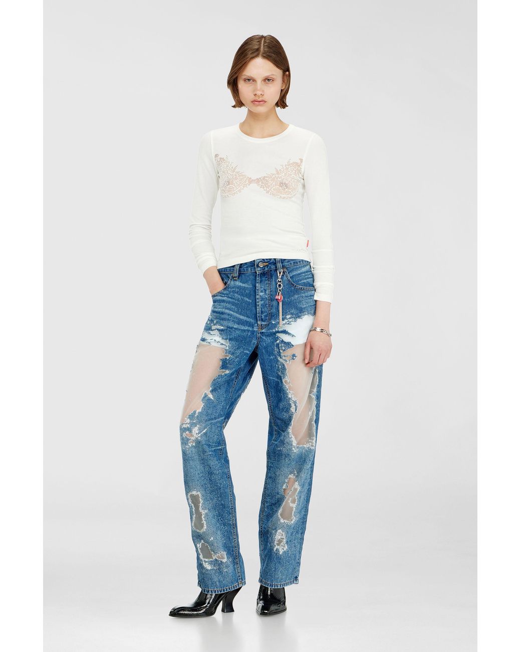 DIESEL White Top Mit Devoré-Spitze-Effekt