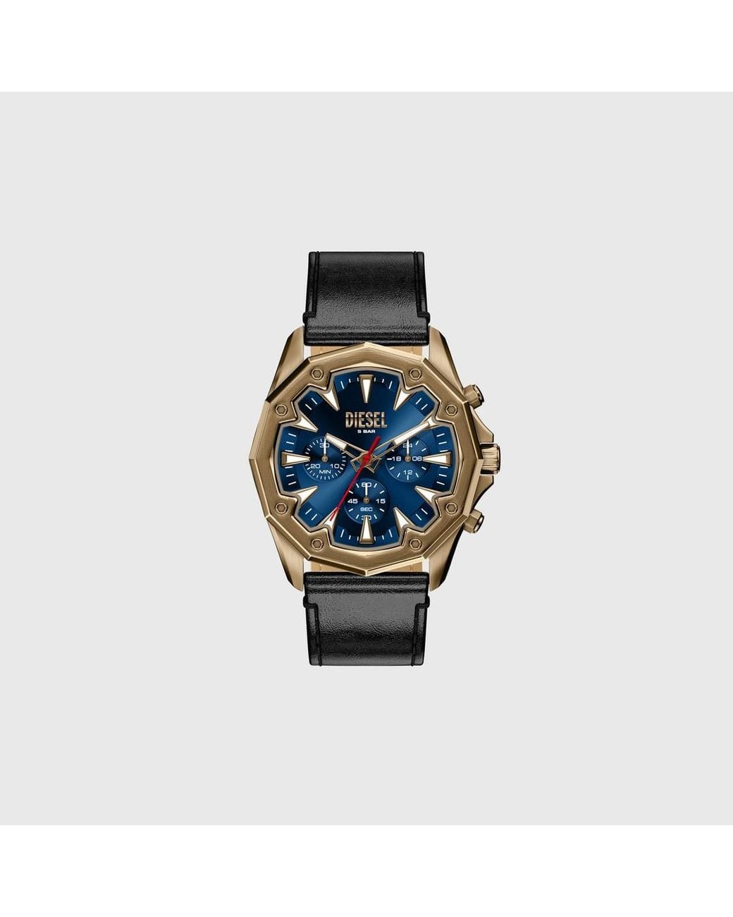 DIESEL Blue Stinger Antique-Tone Leather Watch for men