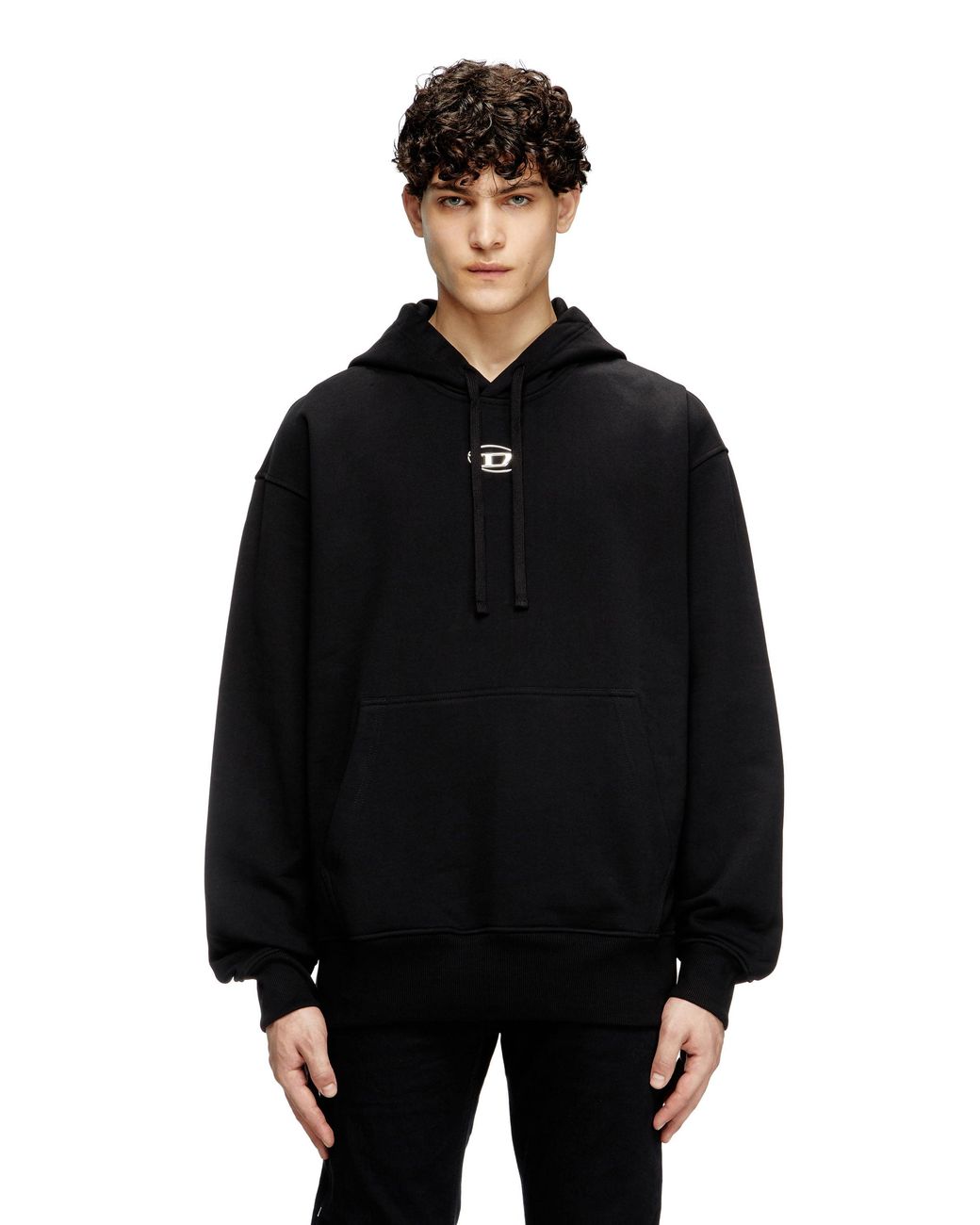 DIESEL Black Oversized Hoodie With Metallic Logo for men
