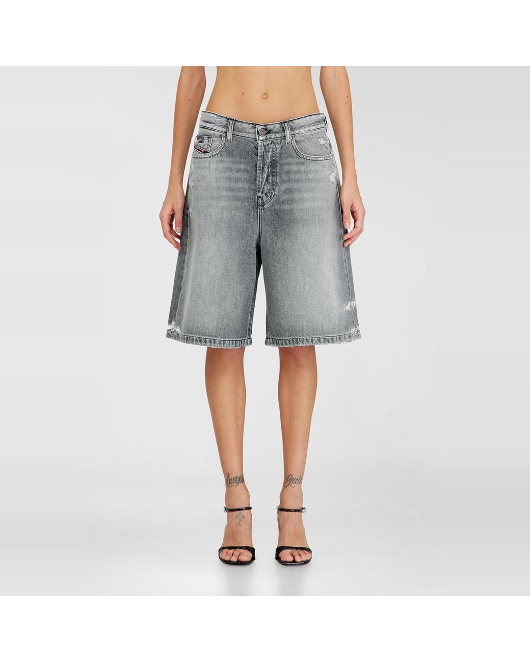 DIESEL Gray Denim Shorts With Frayed Hems