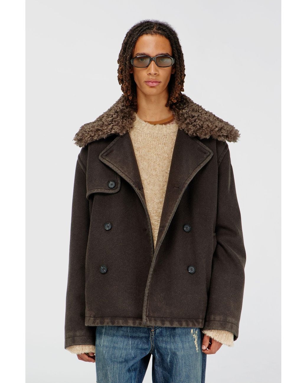 DIESEL Black Wool-Blend Peacoat With Detachable Collar for men