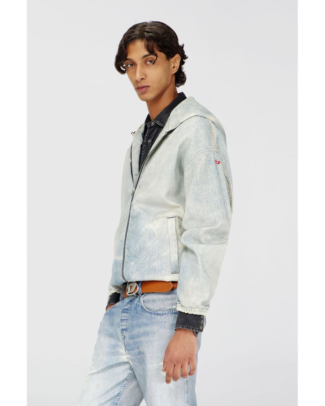 DIESEL Gray Hooded Joggjeans Jacket With Trompe L'Oeil for men
