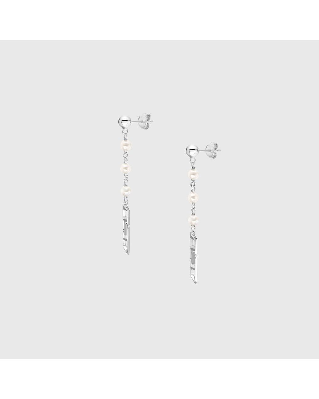 DIESEL Blue Sterling And Pearl Drop Earrings