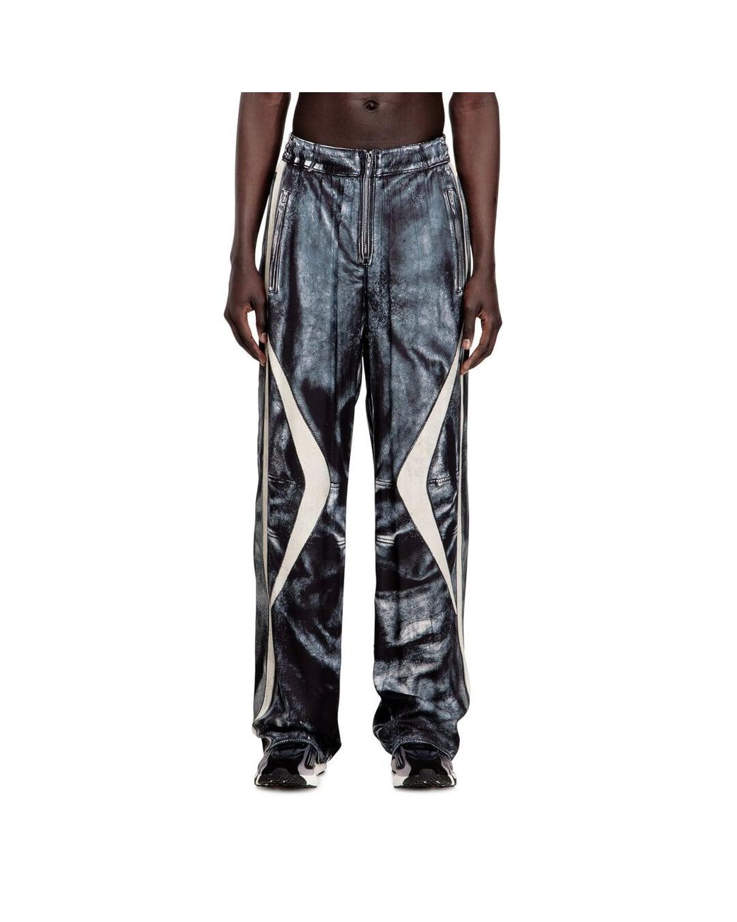DIESEL Black Biker-Trompe'Oeil Satin Track Pants for men