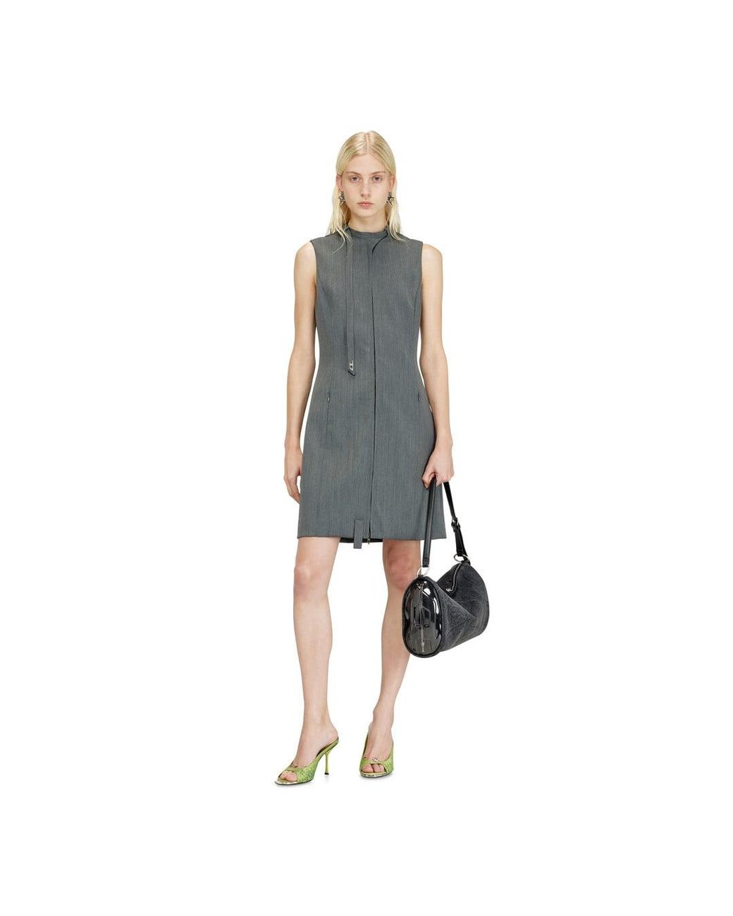 DIESEL Blue Tailored Midi Dress With Biker Neck Strap
