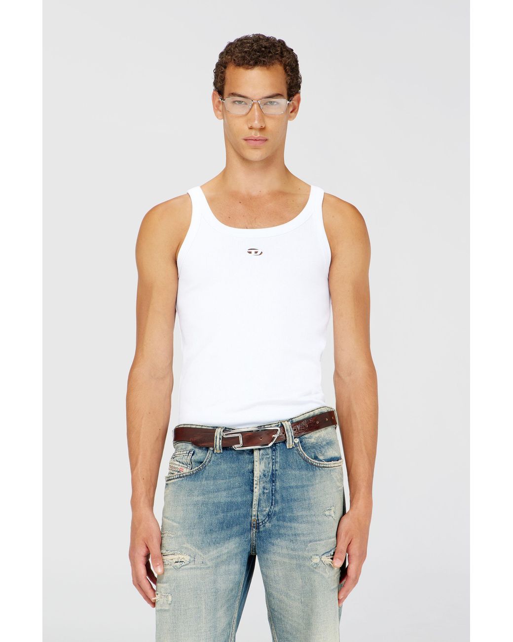 DIESEL White Slim Cotton Tank With Oval D Logo for men