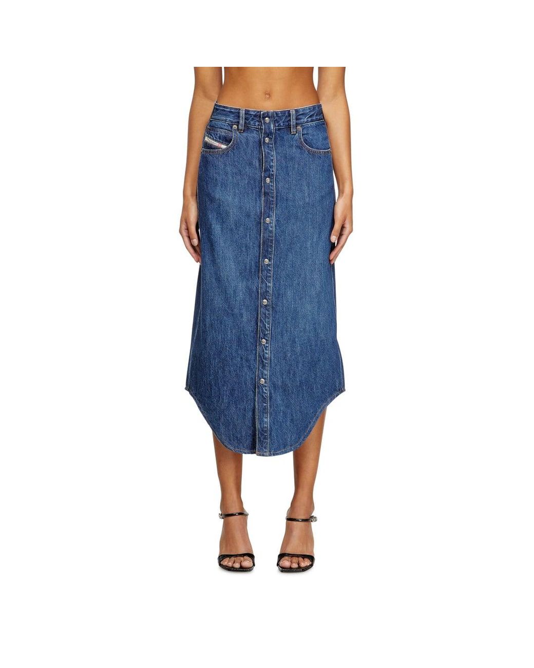 DIESEL Blue Denim Skirt With Front Buttons