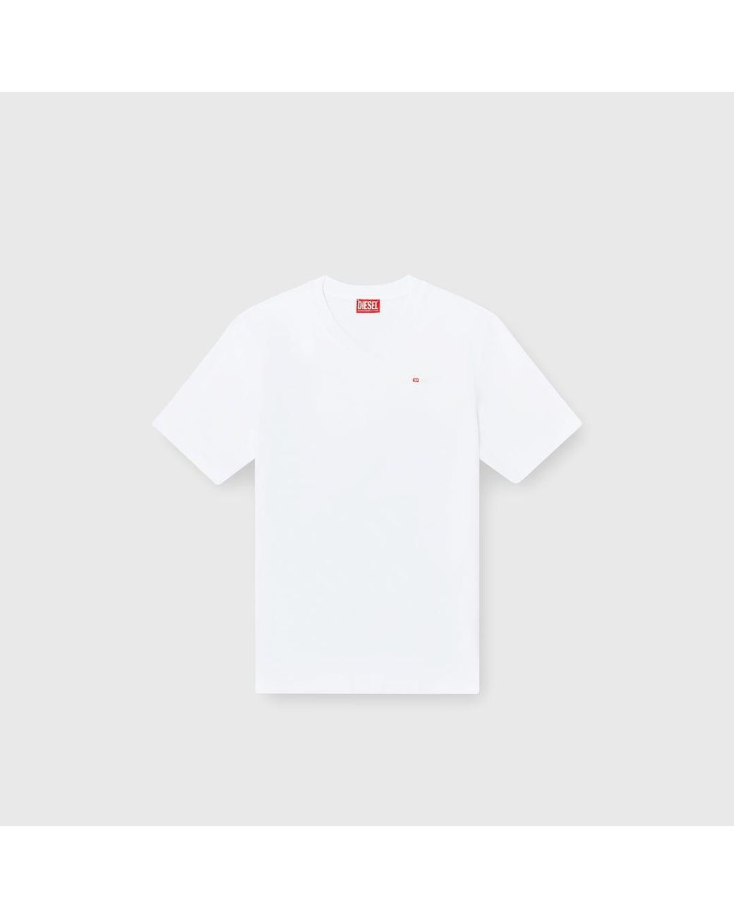 DIESEL White V-Neck T-Shirt With Micro Logo Embroidery for men