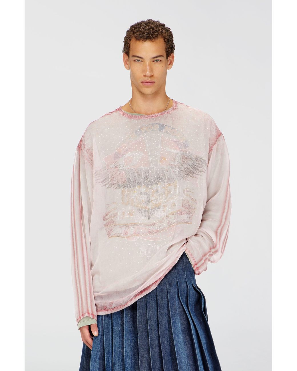 DIESEL Blue Sheer Chiffon Top With Concert Graphics for men