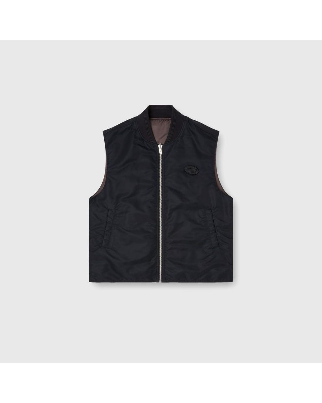 DIESEL Black Padded Satin Vest With Oval D Embroidery for men