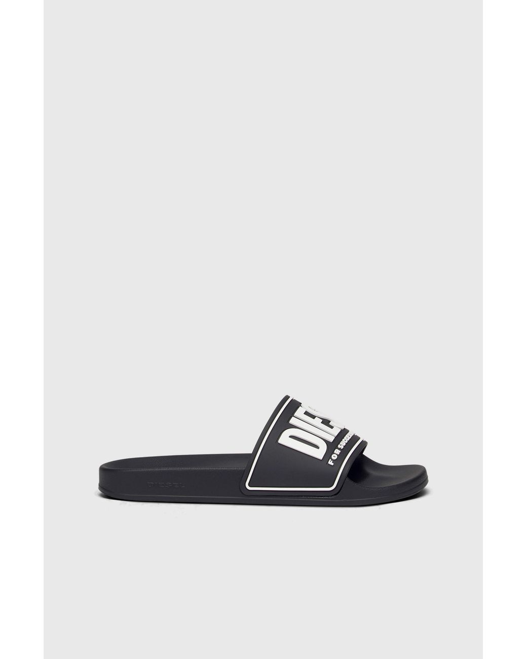 DIESEL White Rubber Slides With Embossed Logo