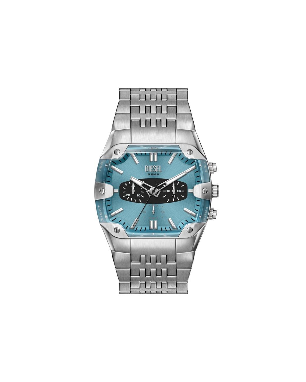 DIESEL Blue Spiked Cushion Stainless Steel Watch for men