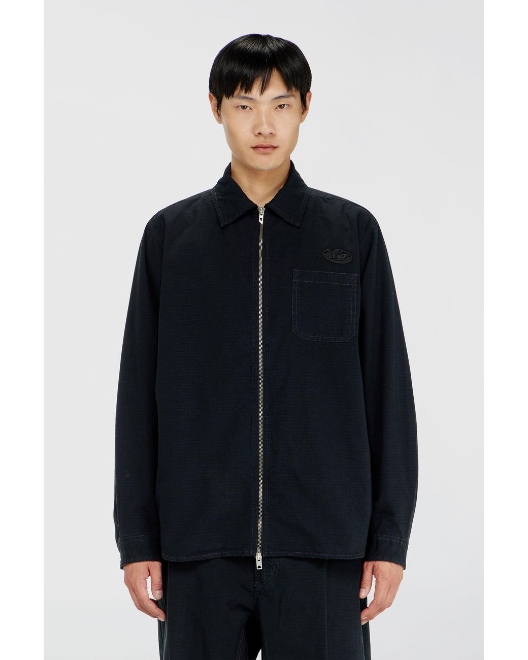 DIESEL Blue Ripstop Shirt With Zip Closure for men