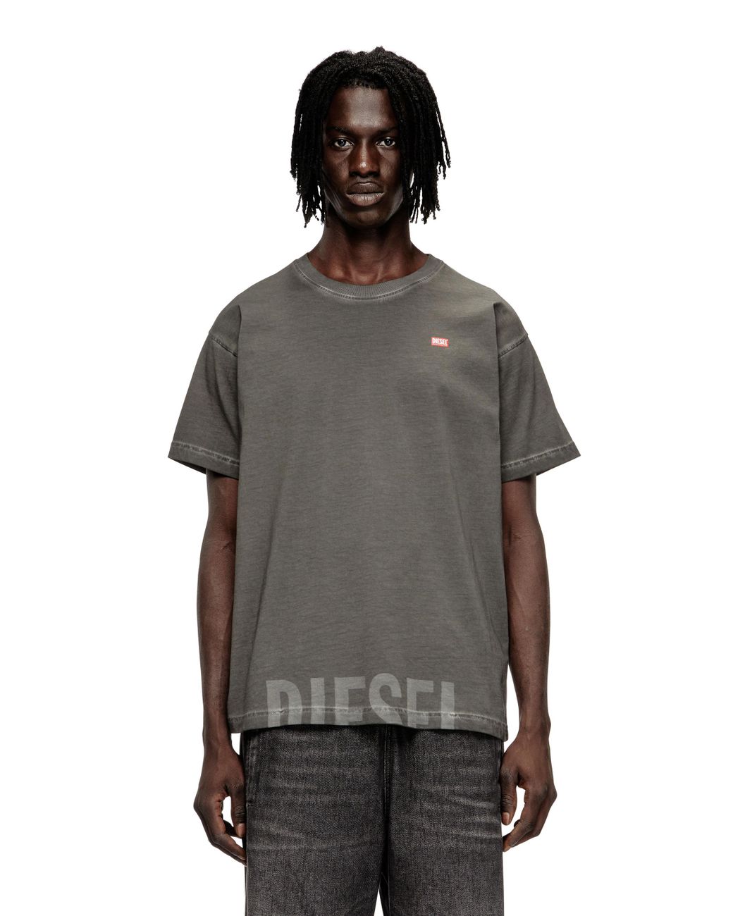 DIESEL Gray Crew Neck Cotton T-Shirt With Print for men