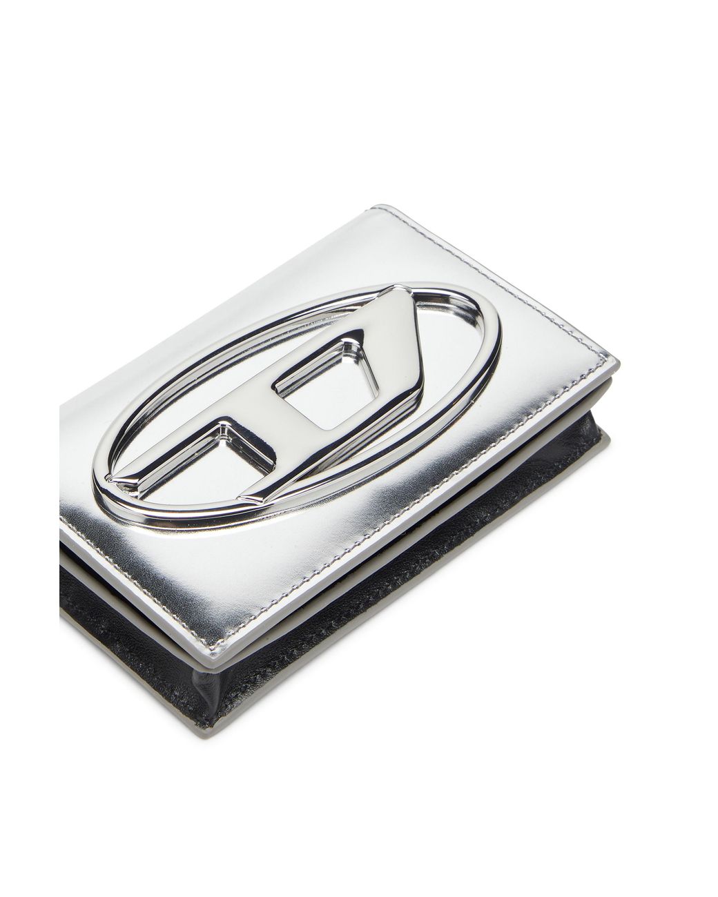 DIESEL White Metallischer Lederkartenhalter