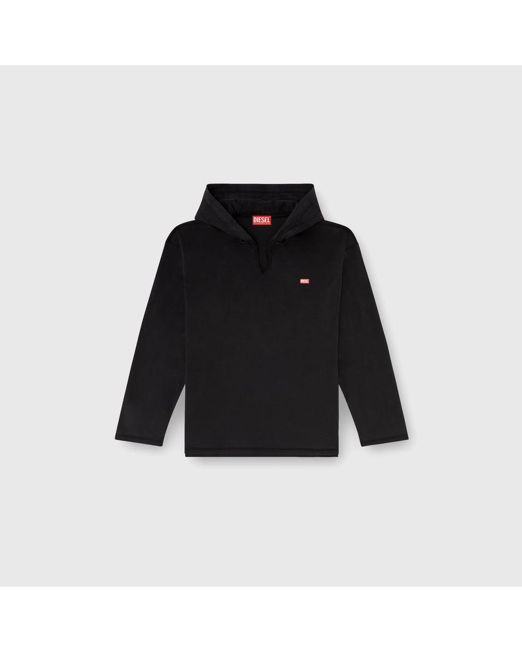 DIESEL Black Long-Sleeve T-Shirt With Flannel Hood for men