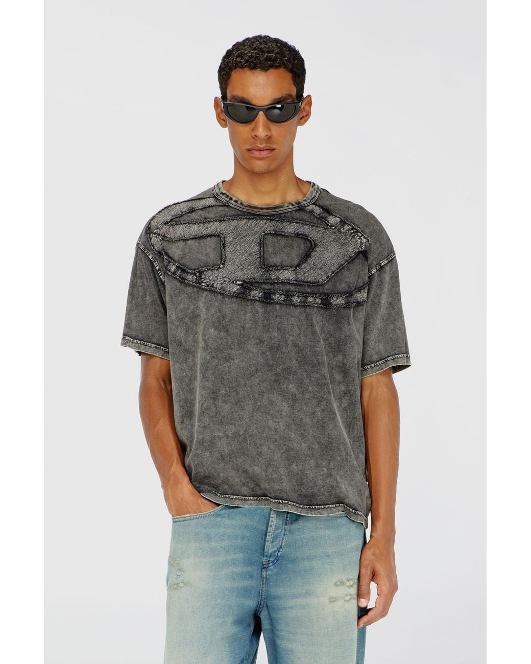 DIESEL Black Relaxed Cotton T-Shirt With Oval D Applique for men