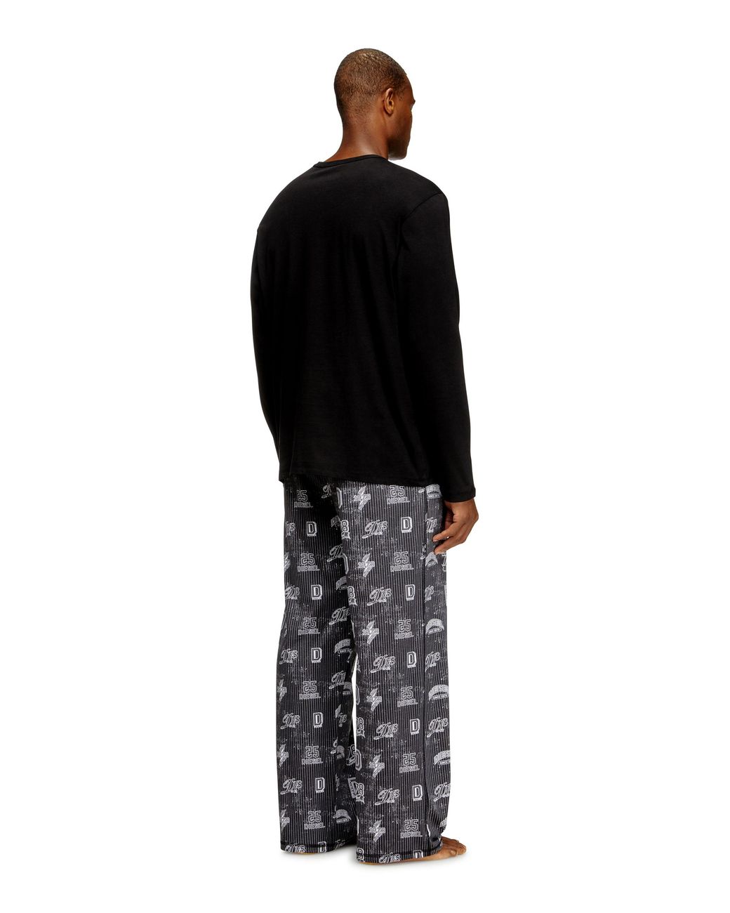 DIESEL Black Cotton Pajama Set With Logo Prints for men