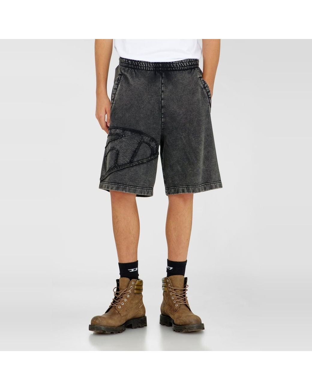 DIESEL Gray Sweat Shorts With Sectioned Oval D Logo for men