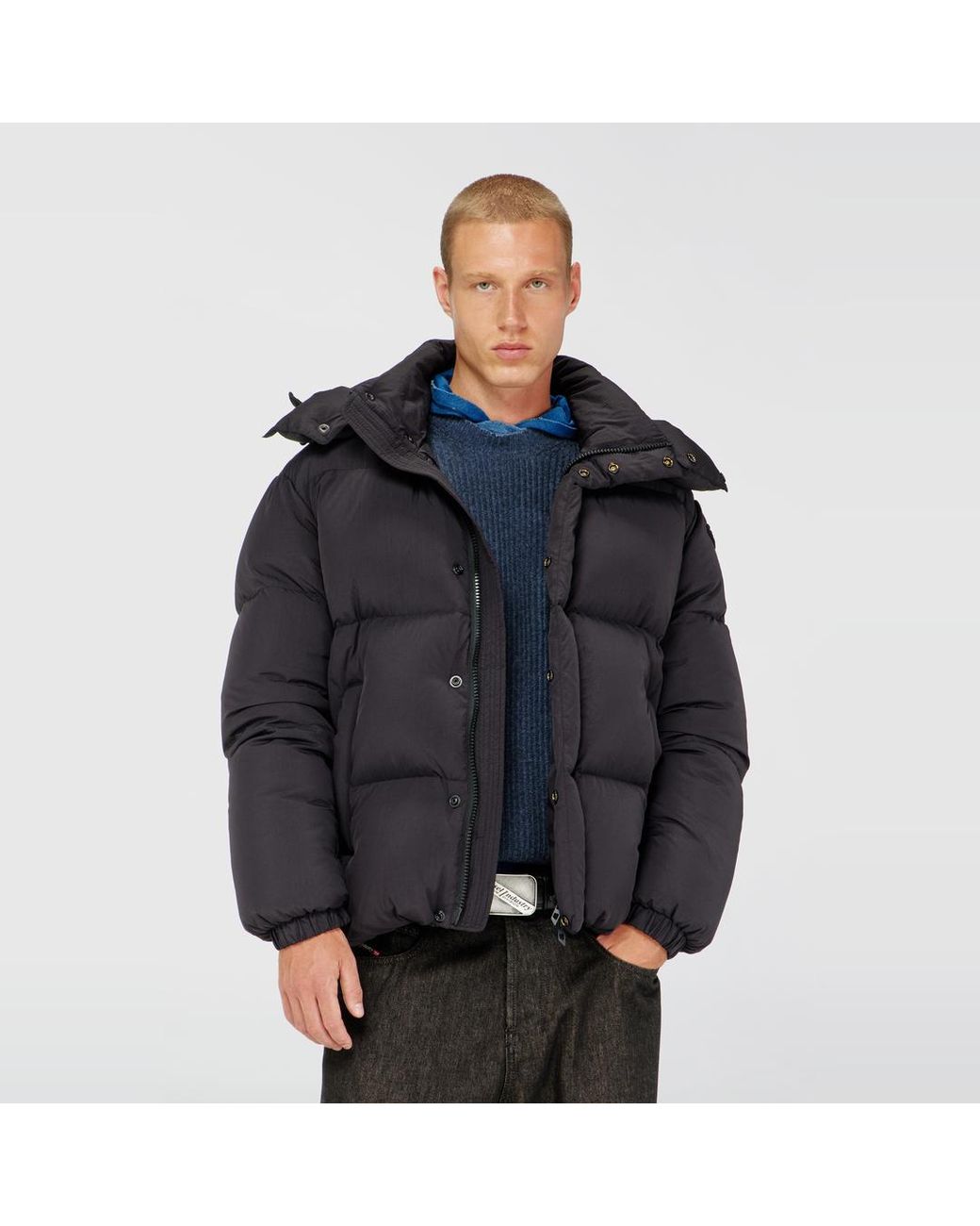 DIESEL Blue Quilted Down Jacket for men