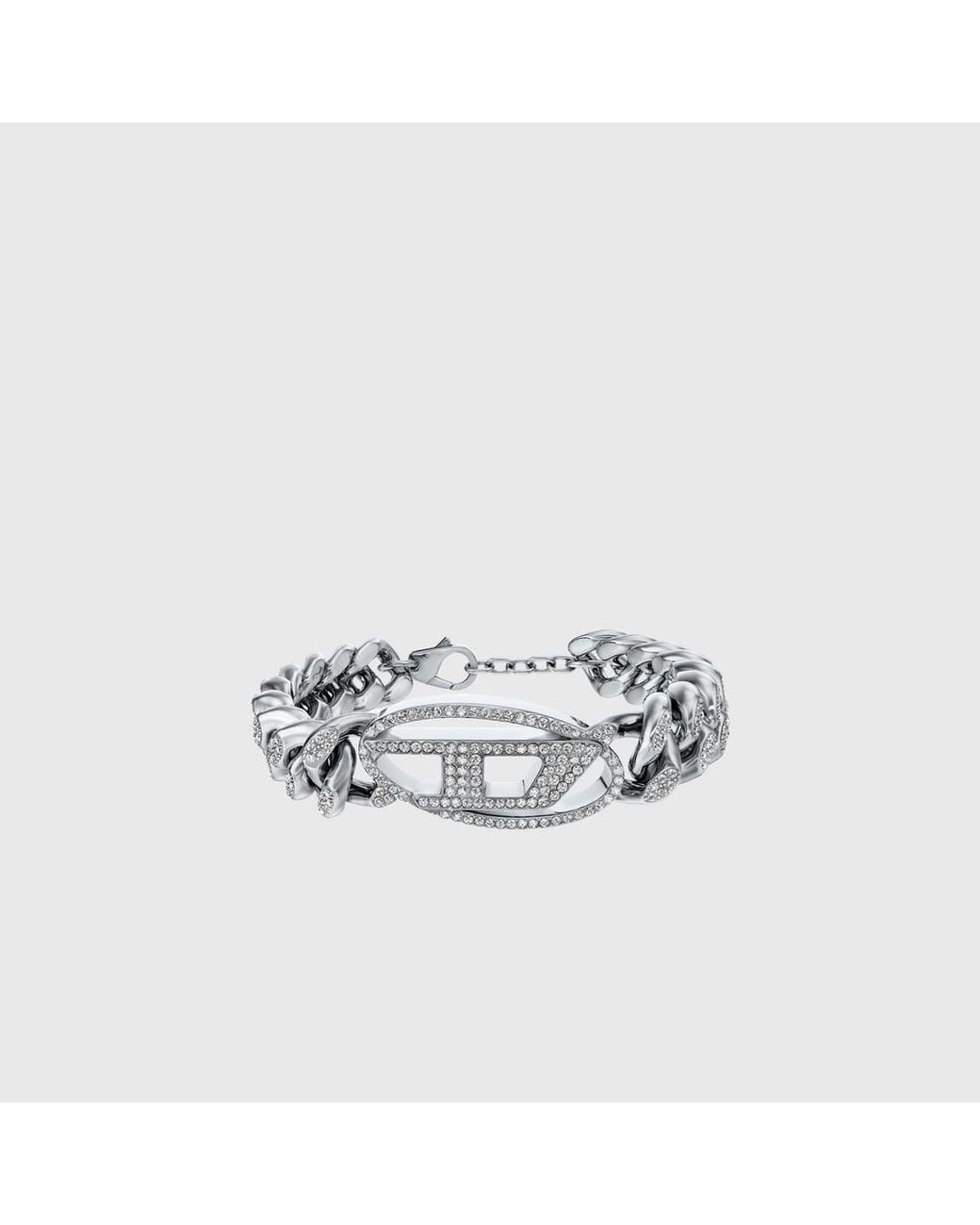 DIESEL Metallic Stainless Steel Oval D Glitz Chain Bracelet