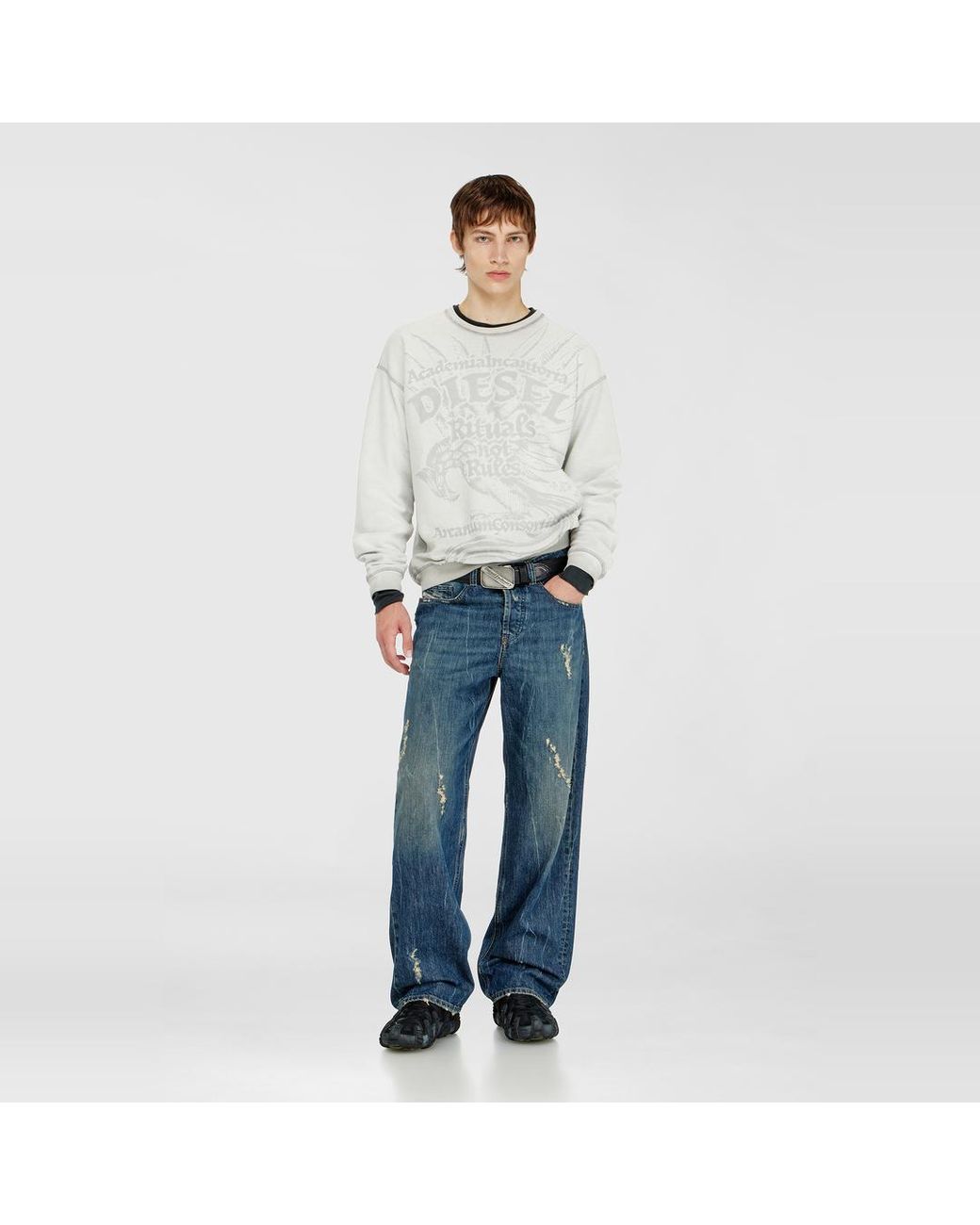 DIESEL White Sweatshirt With Dévoré Print for men