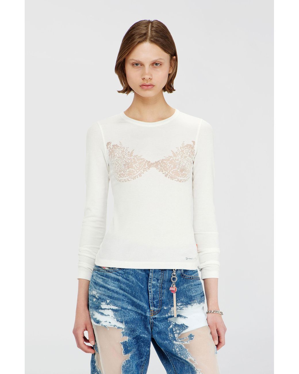 DIESEL White Top Mit Devoré-Spitze-Effekt