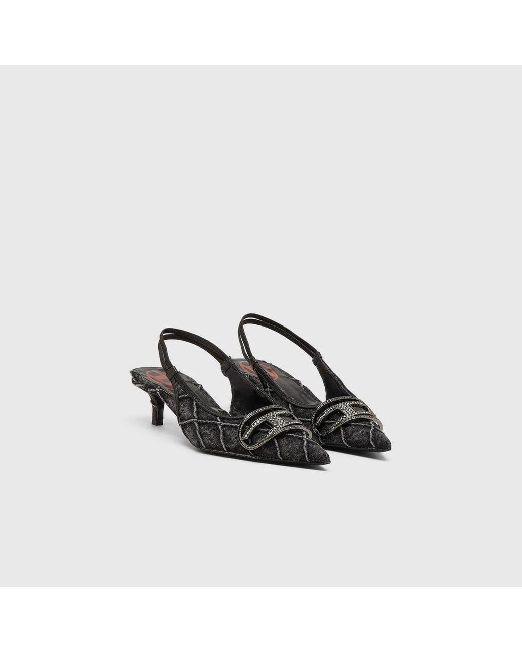 DIESEL White D-Venus-Crystal-Logo Quilted-Denim Slingback Pumps