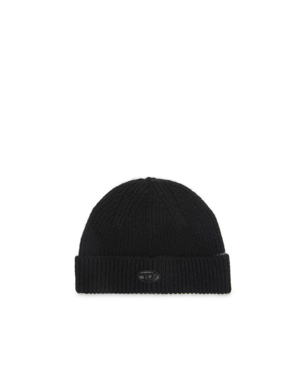DIESEL Black Ribbed Beanie With Oval D Cut-Out