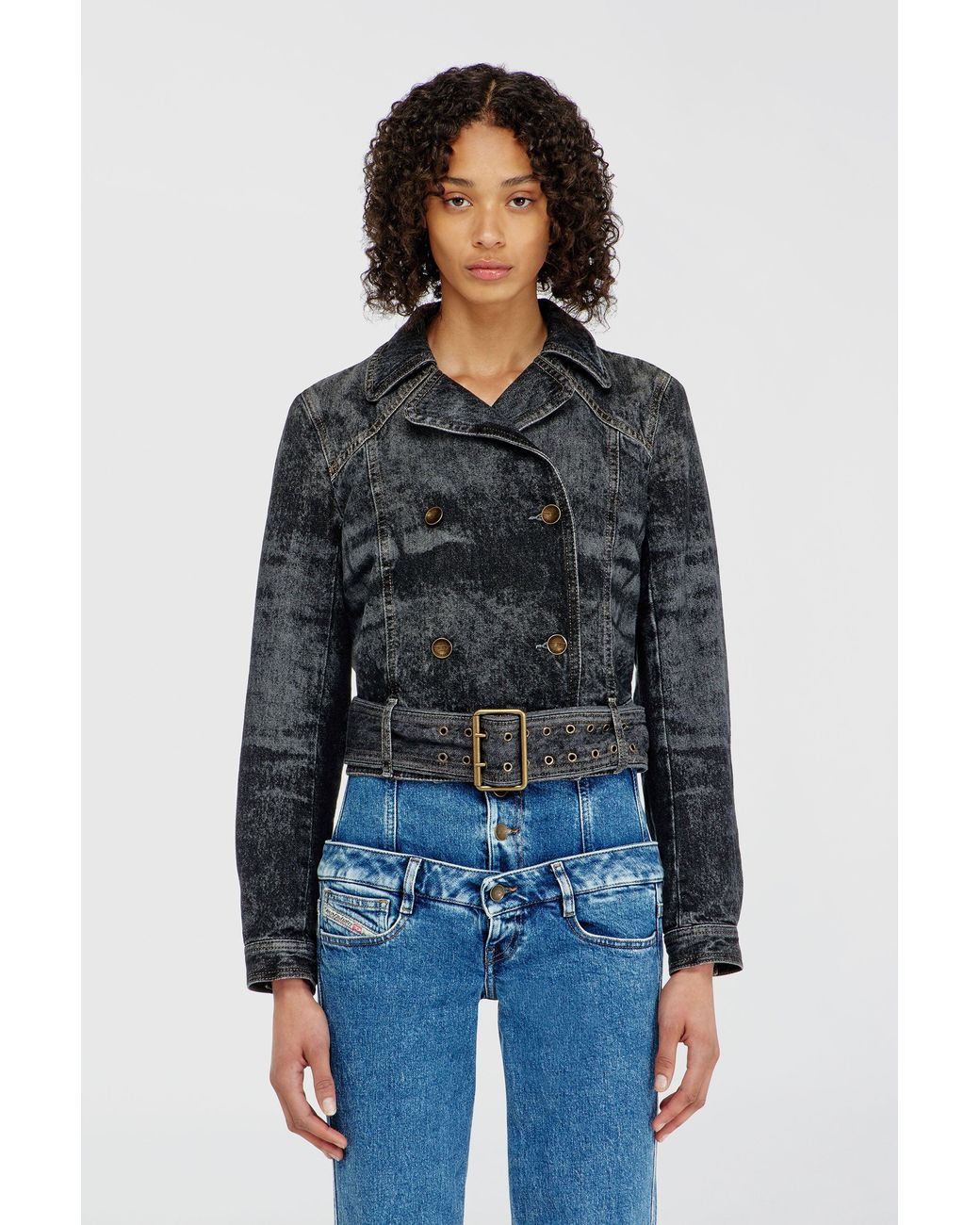 DIESEL Blue Cropped Denim Jacket With Belt