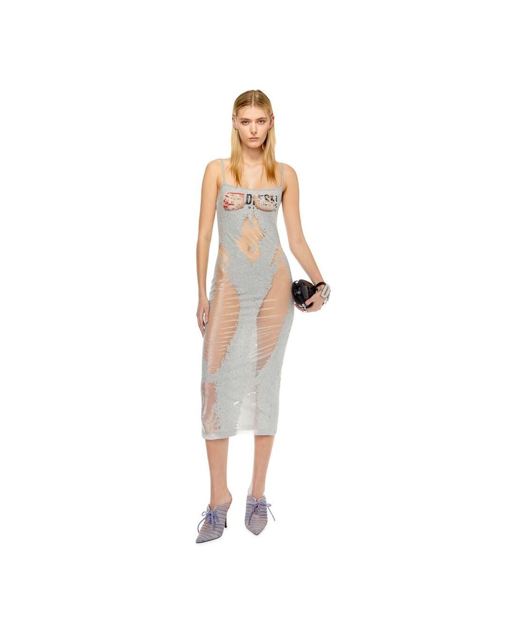 DIESEL Jersey Dress With See-through Effect in White | Lyst Australia