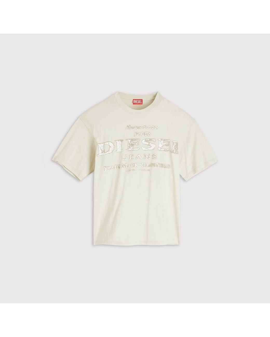 DIESEL White T-Shirt With Crack-Print Logo for men