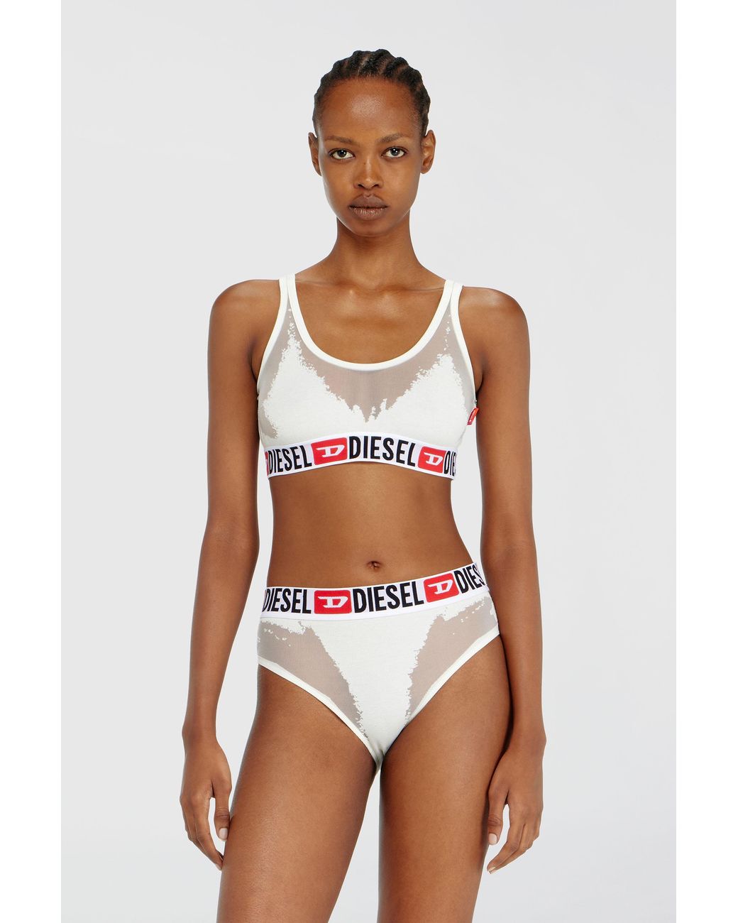 DIESEL White Bralette With Sheer Devoré Effect