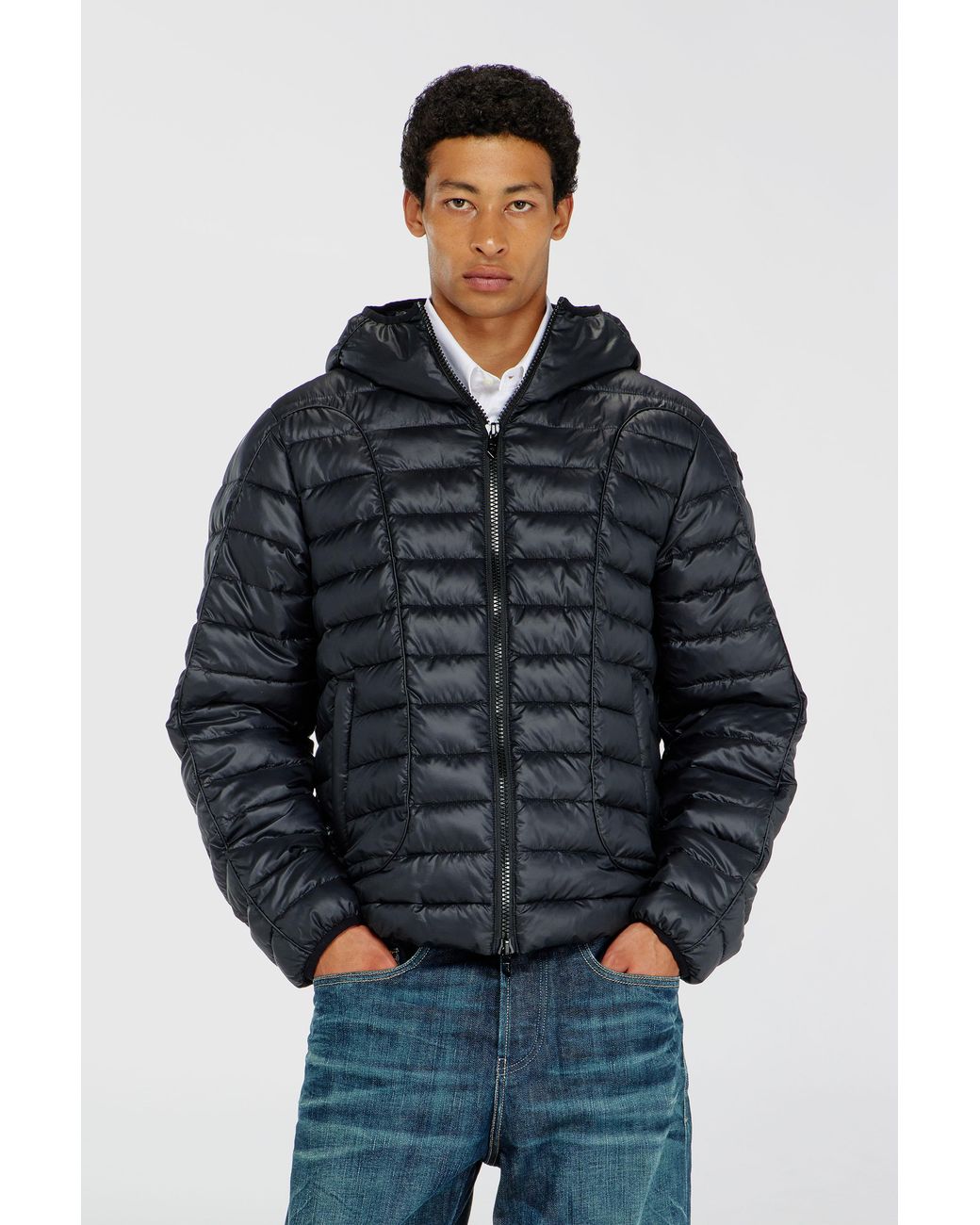 DIESEL Blue Puffer Jacket With Tonal Piping for men