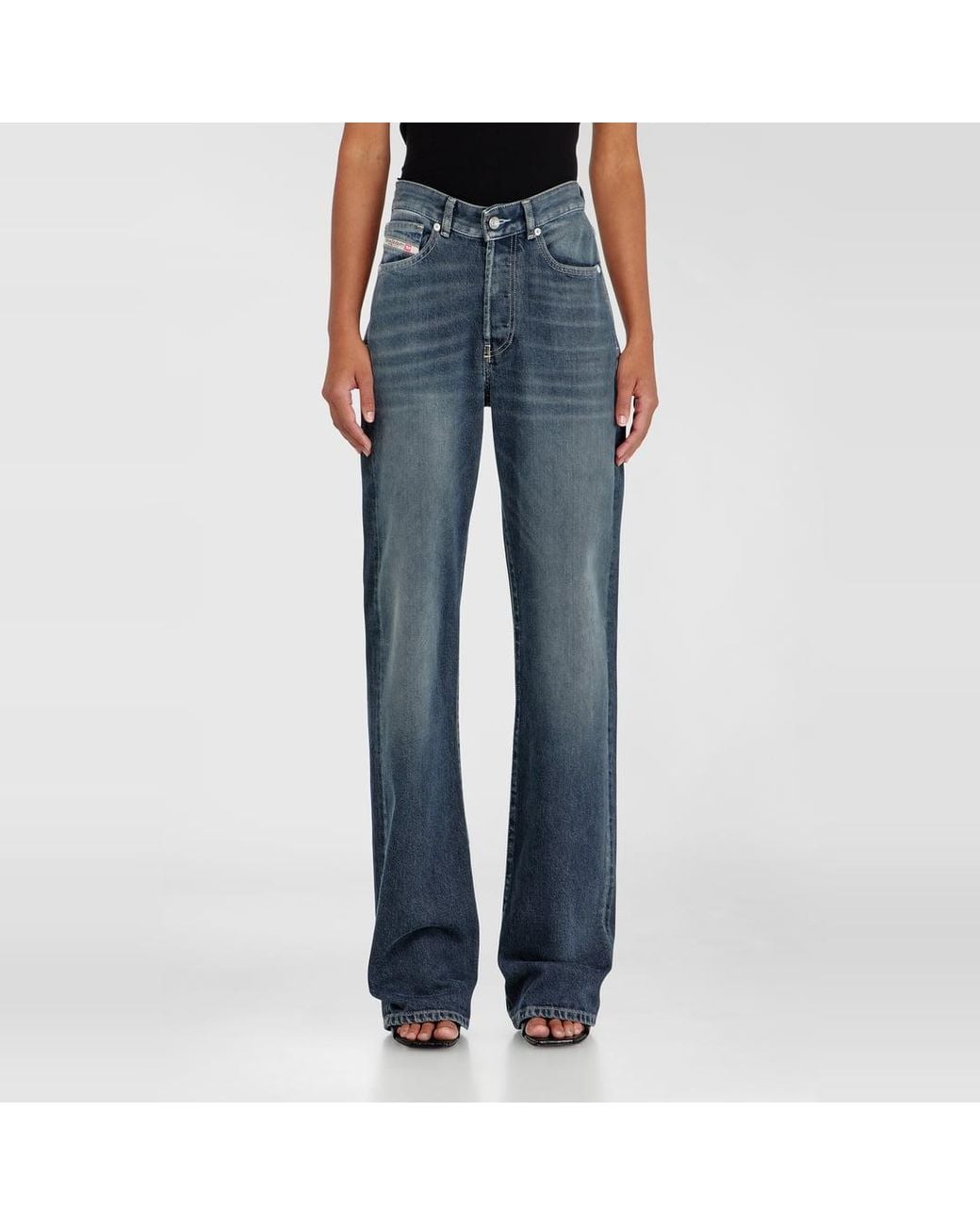 DIESEL Blue Regular Jeans High Waist 1971 D-Sent, Dark, Button Fly