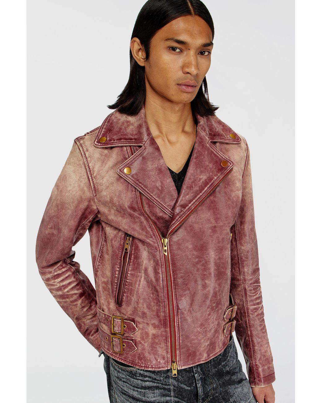 DIESEL Red Biker Jacket for men