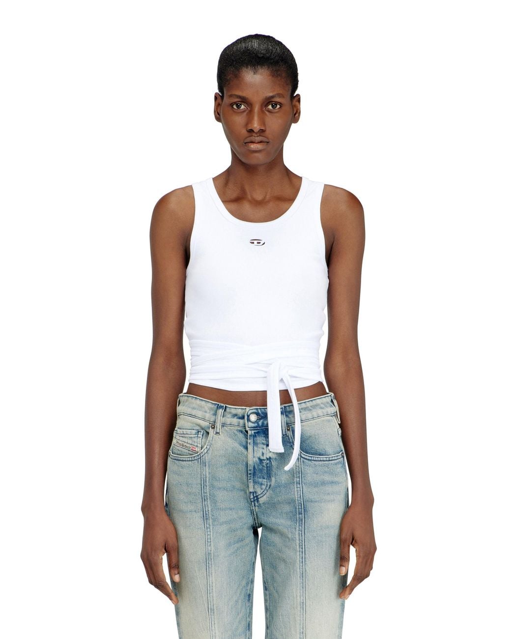 DIESEL White Crop Top With Wrap-Around Laces