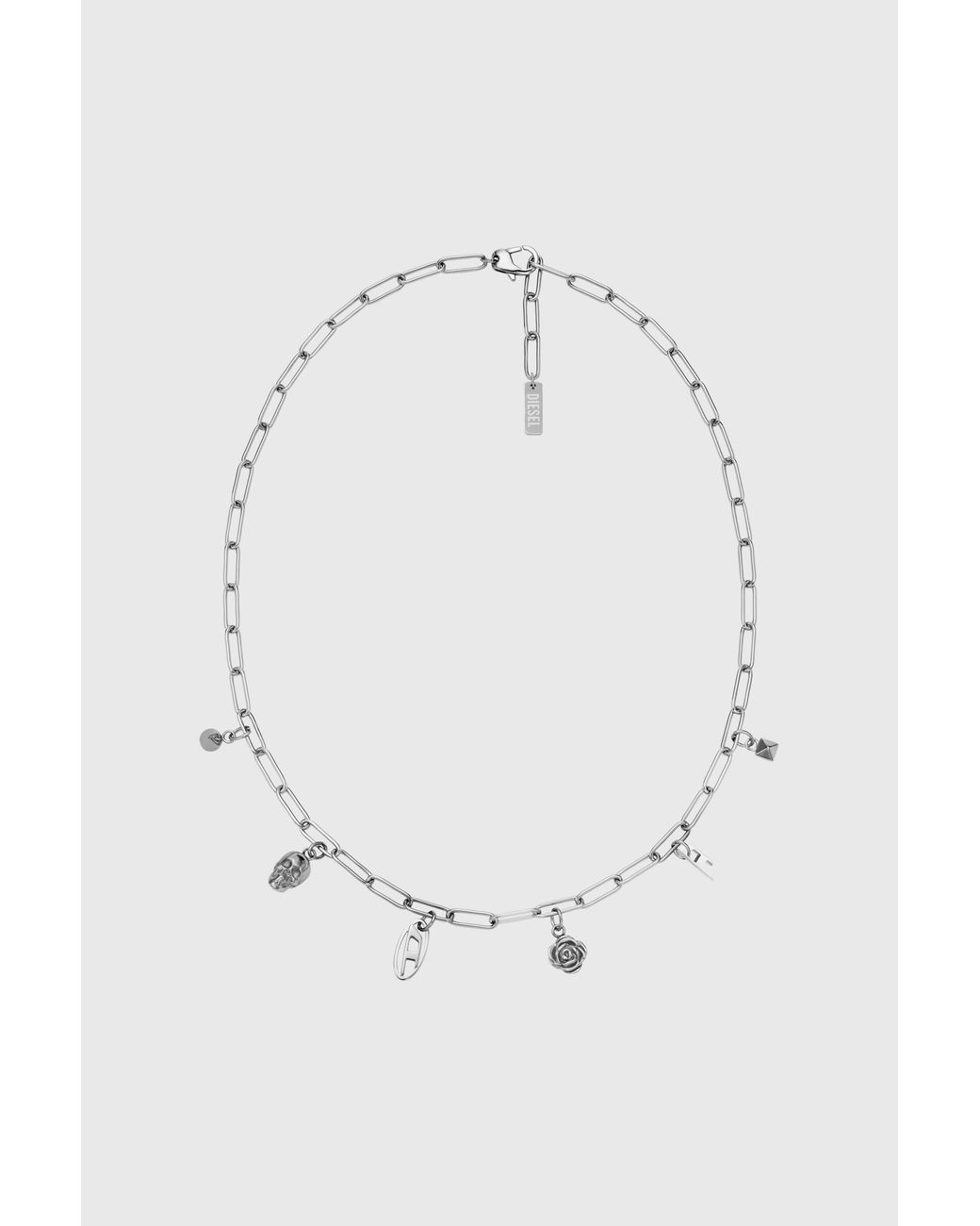 DIESEL White Stainless Steel Charm Necklace