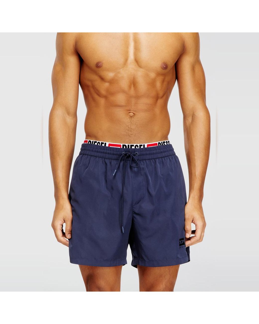 DIESEL Blue Mid-Length Swim Shorts With Logo Print for men