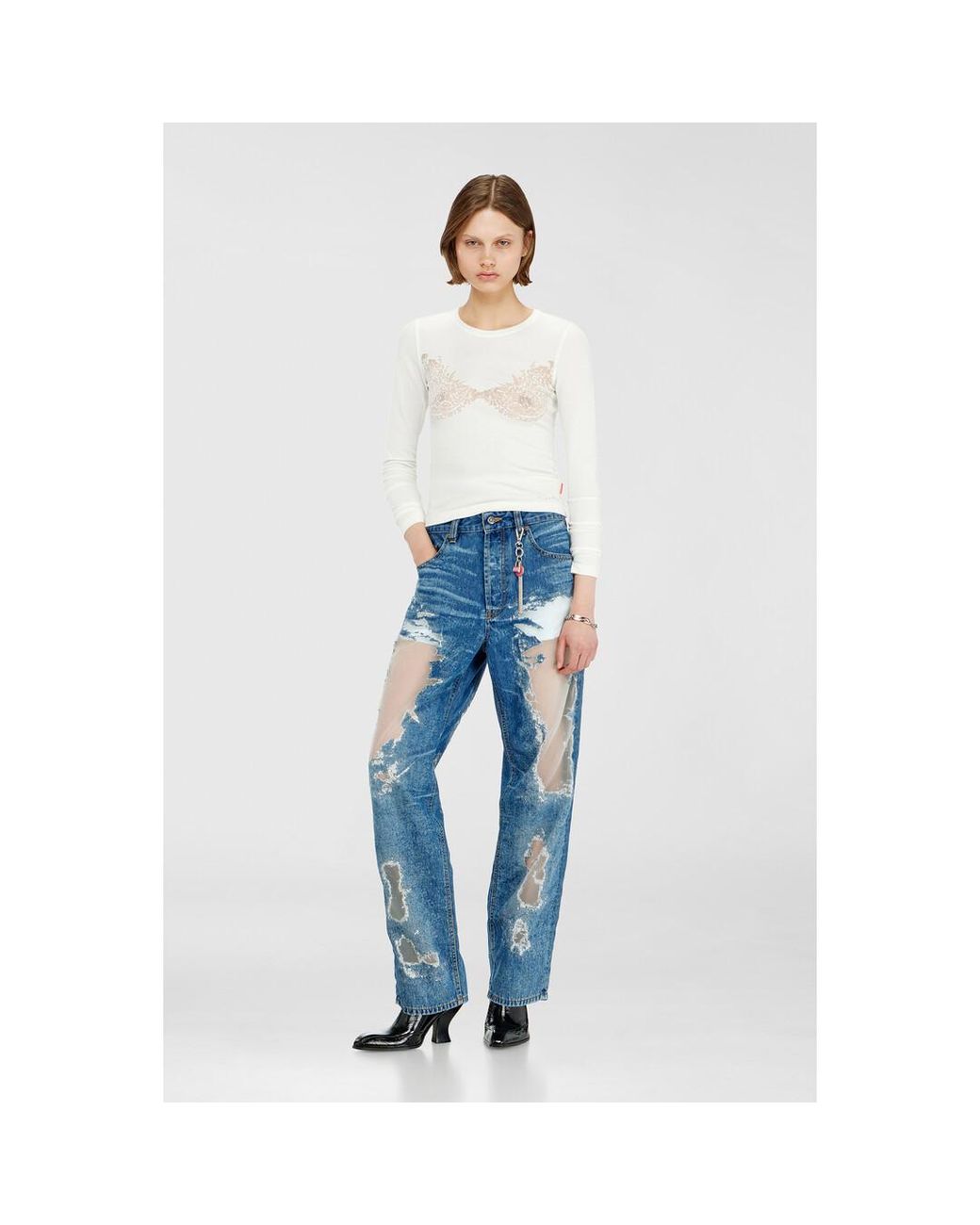 DIESEL White Top Mit Devoré-Spitze-Effekt